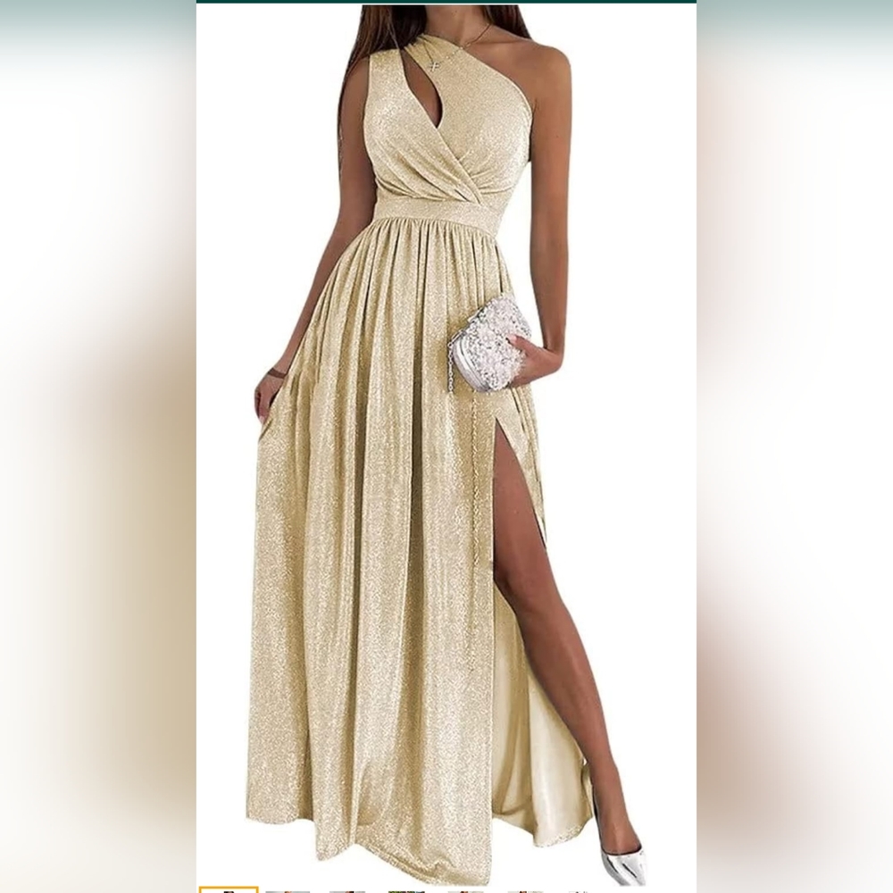 Glitter One Shoulder Keyhole Sparkly Pleated Dress With Pockets Size 6 NWOT